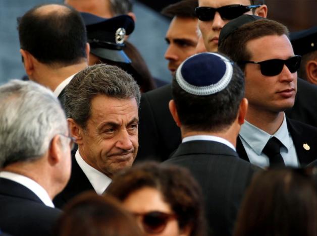 Former French President Nicolas Sarkozy is seen upon his arrival to attend the funeral of former Israeli President Shimon Peres at Mount Herzl cemetery in Jerusalem