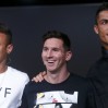 The nominees for the 2015 FIFA World Player of the Year (L-R) FC Barcelona's Neymar of Brazil, his team mate Lionel Messi of Argentina and Real Madrid's Cristiano Ronaldo of Portugal, pose during a news conference prior to the Ballon d'Or 2015 awards ceremony in Zurich, Switzerland, January 11, 2016 REUTERS/Arnd Wiegmann