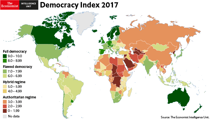 В рейтинге Democracy Index 2017 Азербайджан занял 148-е место