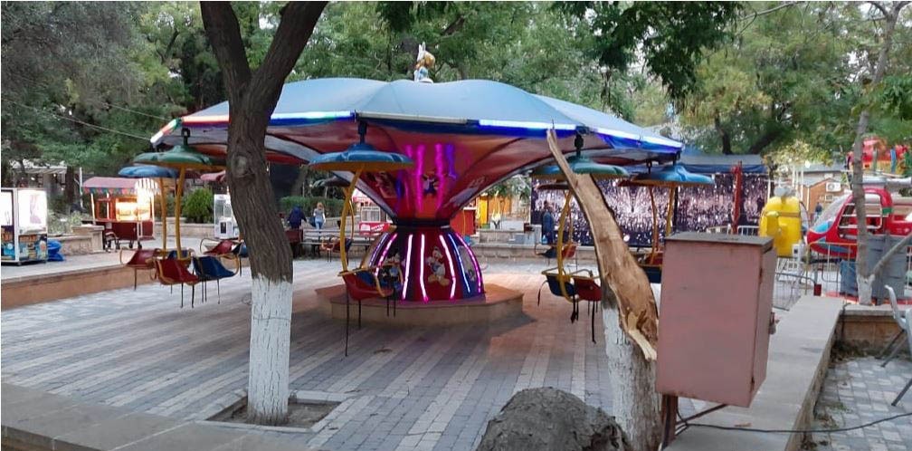 В бакинском парке сломанные ветки деревьев упали на аттракционы