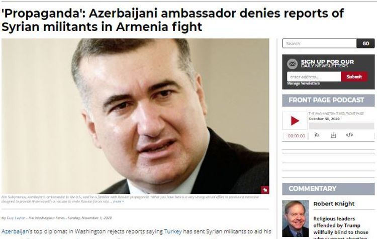 Посол Азербайджана в США ответил на ложь армян о сирийских наемниках