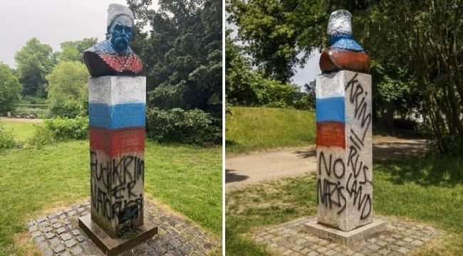 В Копенгагене вандалы разукрасили памятник поэту Тарасу Шевченко в цвета флага РФ