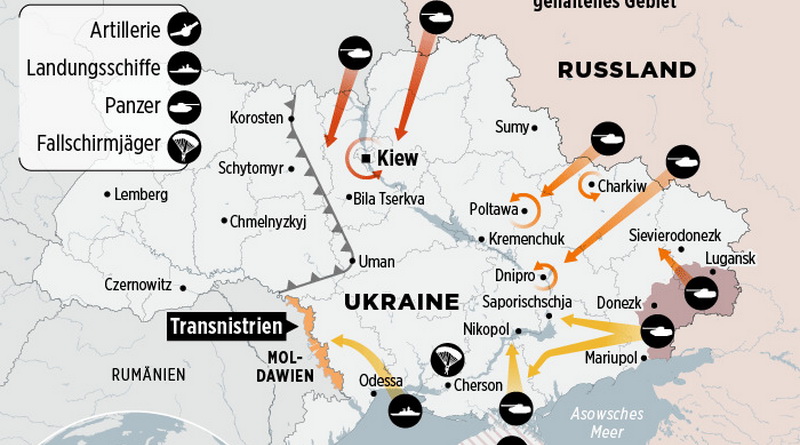 Опубликована схема предполагаемого вторжения России в Украину