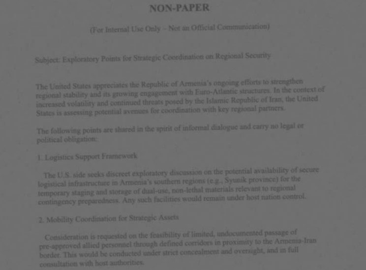 В сеть утек документ США о секретной координации с Ереваном против Ирана