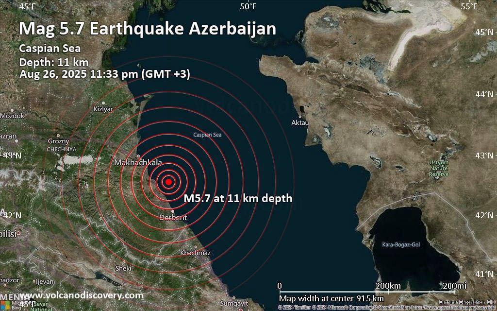 Мощное землетрясение у берегов Каспия