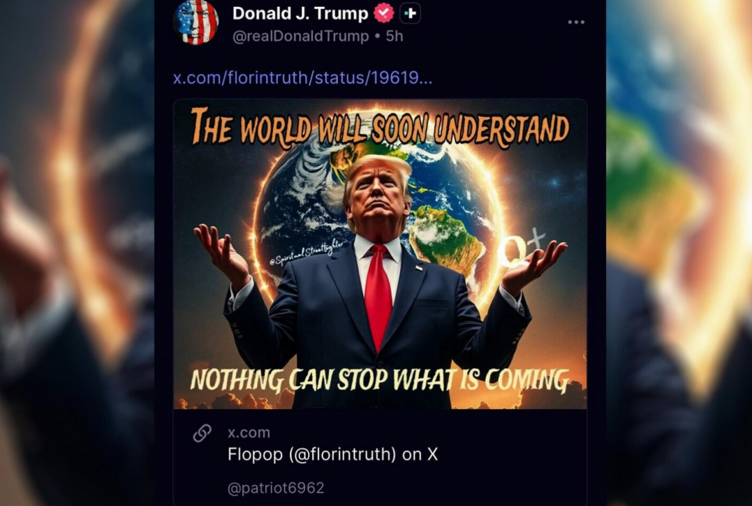Трамп репостнул изображение с символикой QAnon и фразой «Никто не остановит то, что грядет»