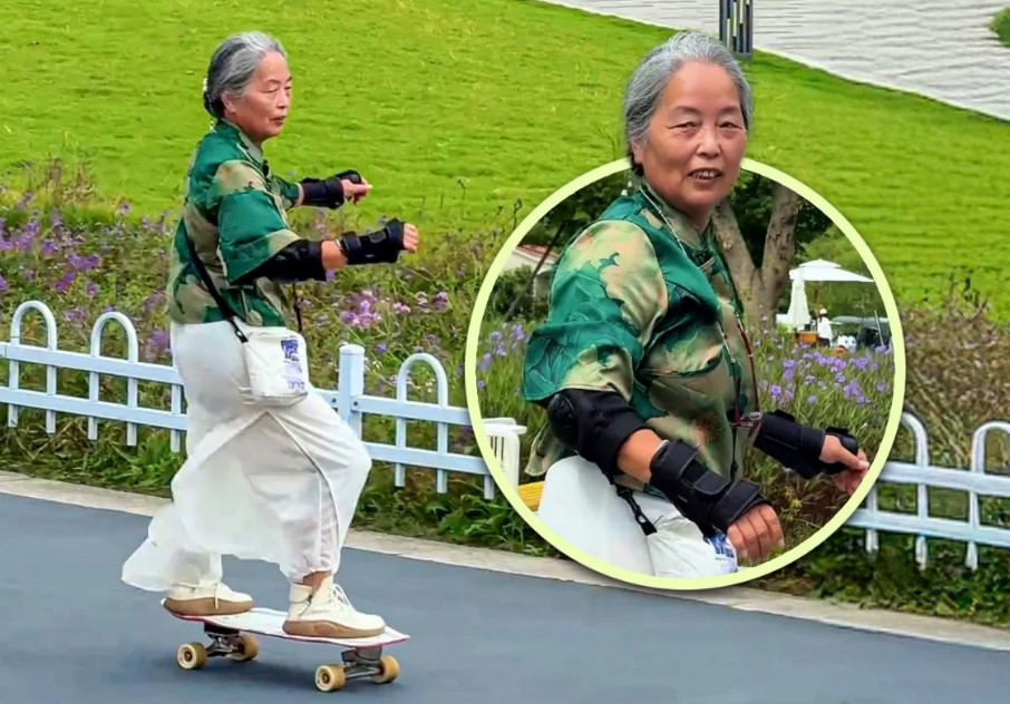 В Китае пенсионерка покоряет скейтборд и соцсети