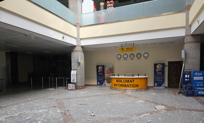 Кадры разрушений в аэропорту Нахчывана после прилета иранского дрона