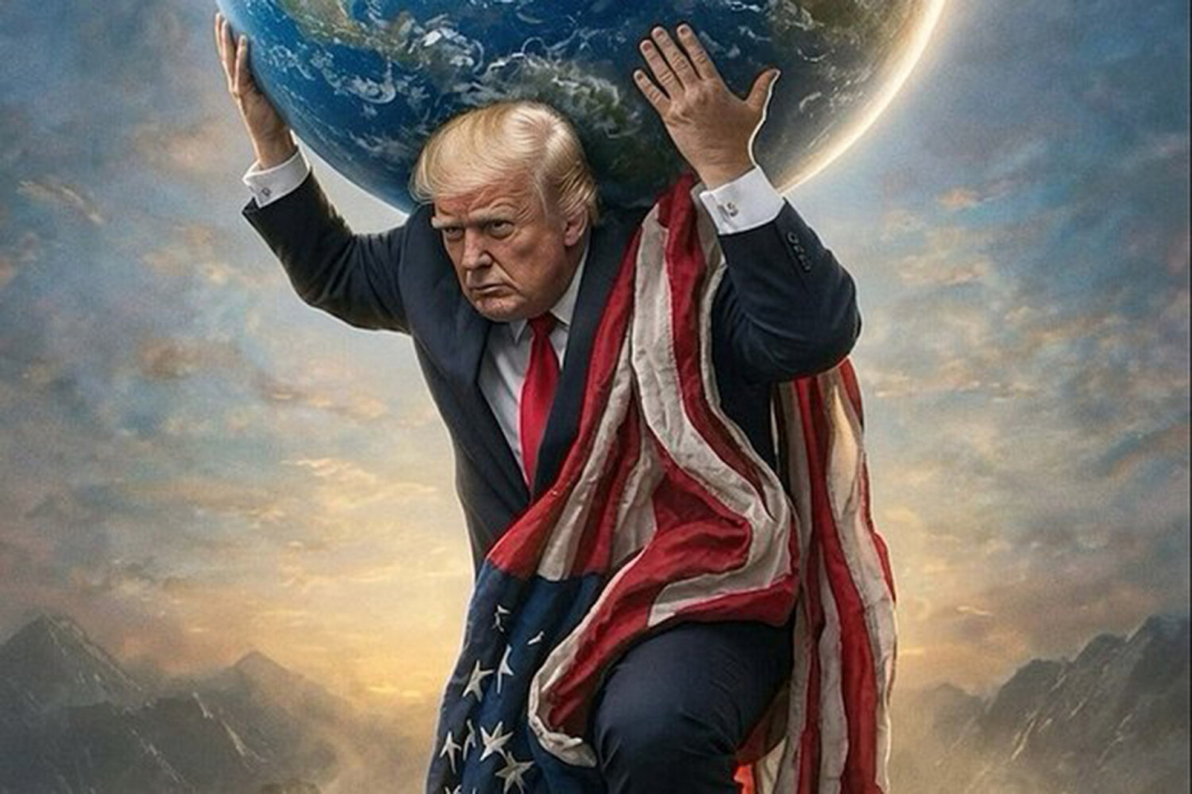 Трамп изобразил себя в виде атланта, держащего земной шар