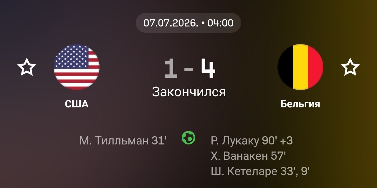 Бельгия разгромила США и вышла в четвертьфинал ЧМ