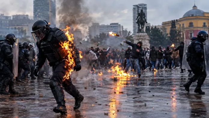 В Албании полицейский вспыхнул после атаки «коктейлем Молотова» 3 В Албании полицейский вспыхнул после атаки «коктейлем Молотова»